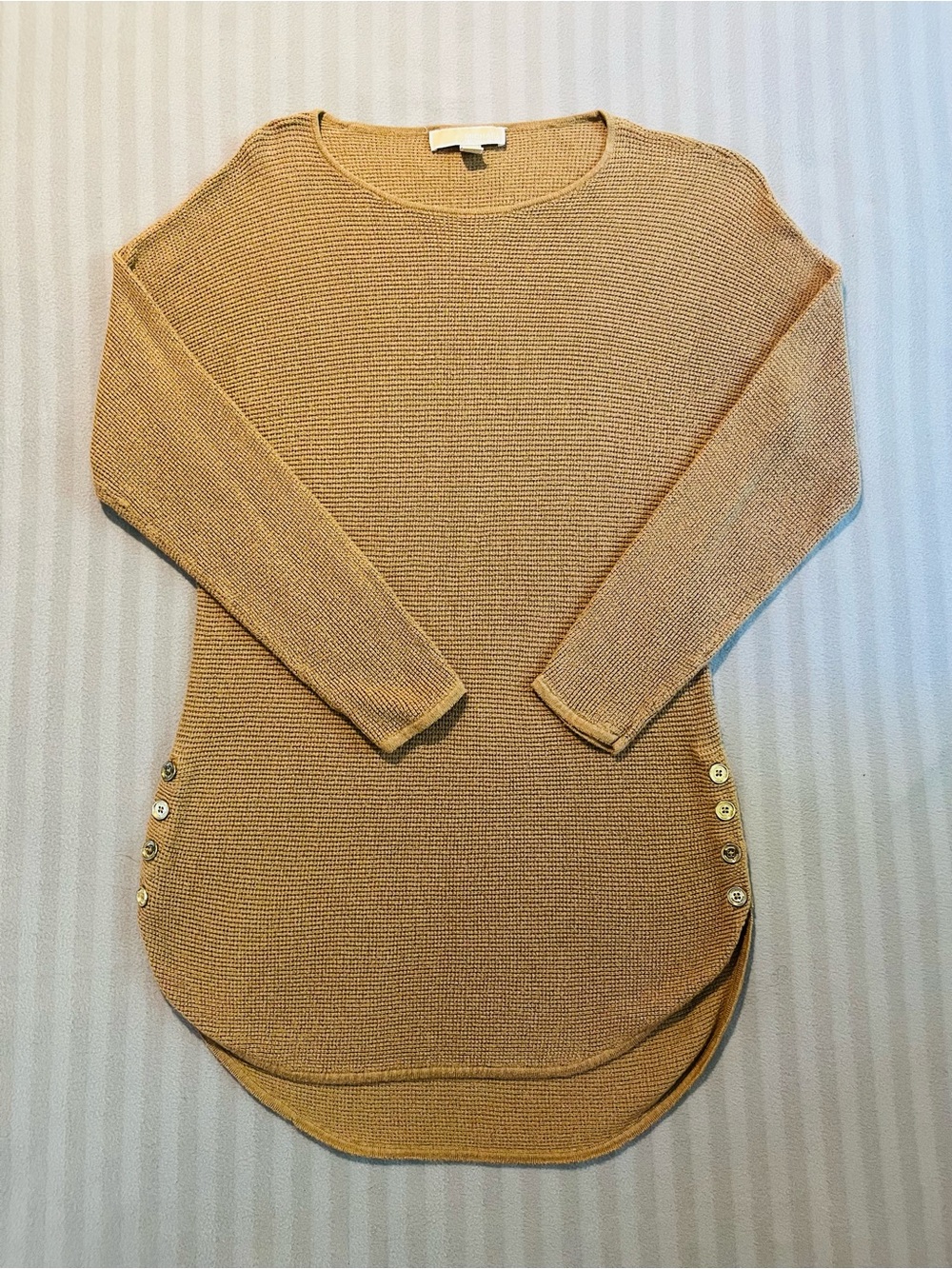 Michael Kors Camel Rib-Knit Side Button Tunic Sweater